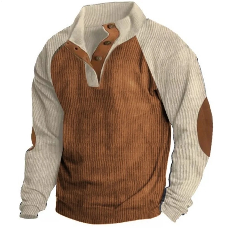 Men Contrast Patchwork Sweatshirt Mens Hoodies Casual Loose Long Sleeve Sweatshirts Autumn Male Button Stand Collar Tops 240823