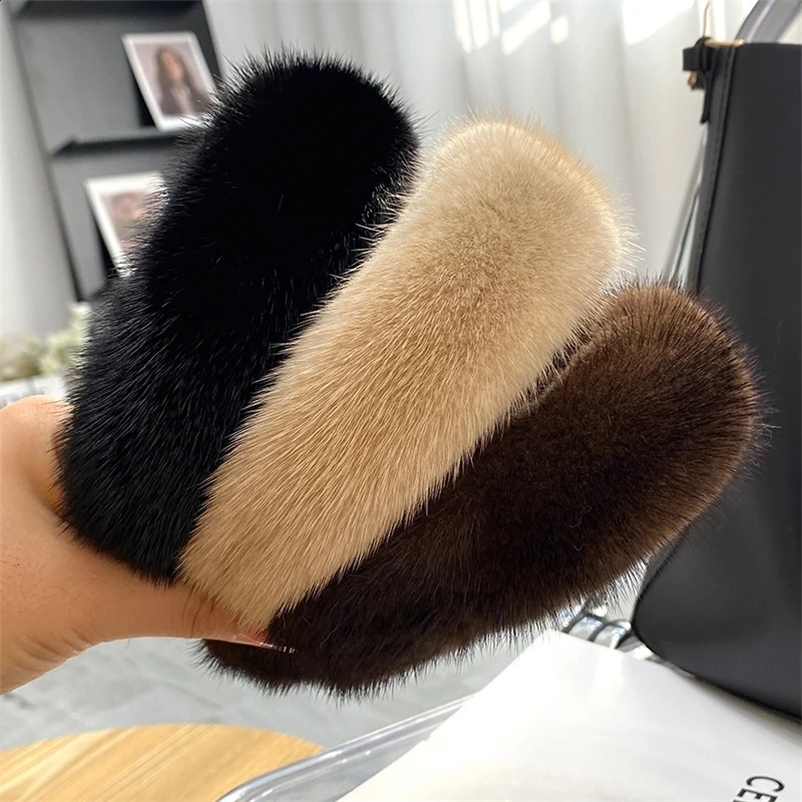 2024 Women winter 100% Real Mink Fur Headbands High Quality Real Fur Hair Band Lady Fashion Hair Hoop Furry Gift 250207bj