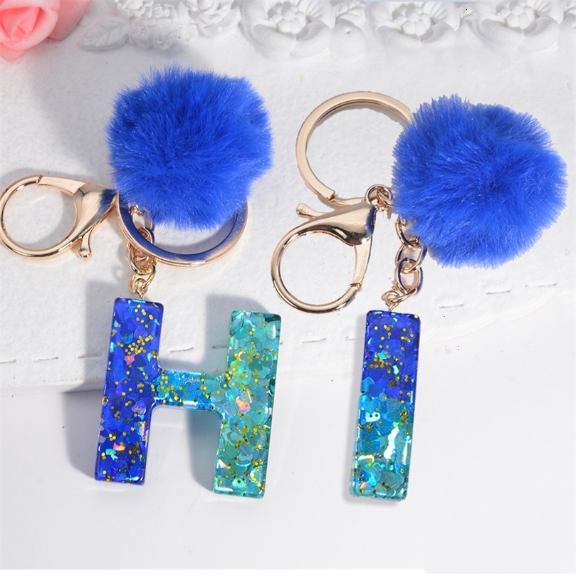 Keychains Lanyards Resin Blue Love Letter Keychain Handmade Crystal Glue Drop Butterfly Tassel Accessories Keyring Womens Pendant Ornaments Gift 230