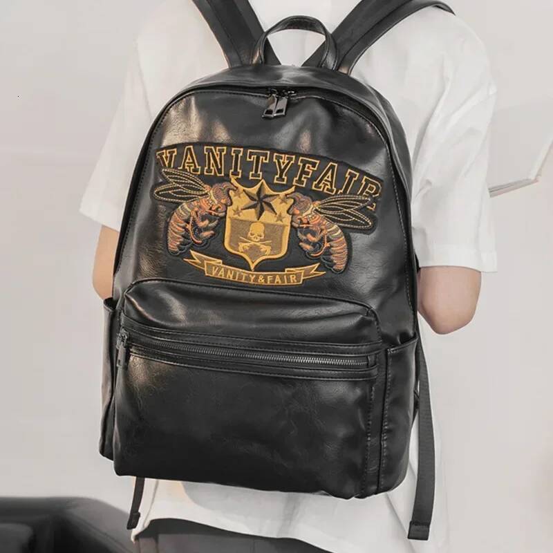 Embroidery Women Design Soft Leather Backpacks Large Capacity Laptop Men Backpack Unisex Travel Back Bag high-quality
