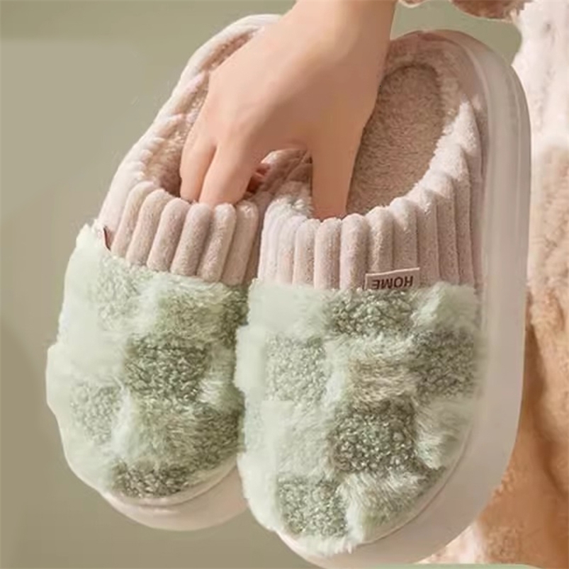 Cotton slippers for women spring autumn winter indoor anti slip home warm home winter fur plush couple men250906ww