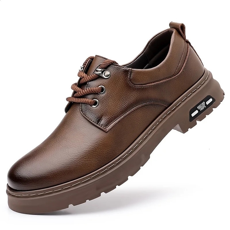 er Cow Leather Shoes for Men Fashion Casual Lace Platform Shoes Male Solid Color Spring Autumn Work Shoe Man 241121