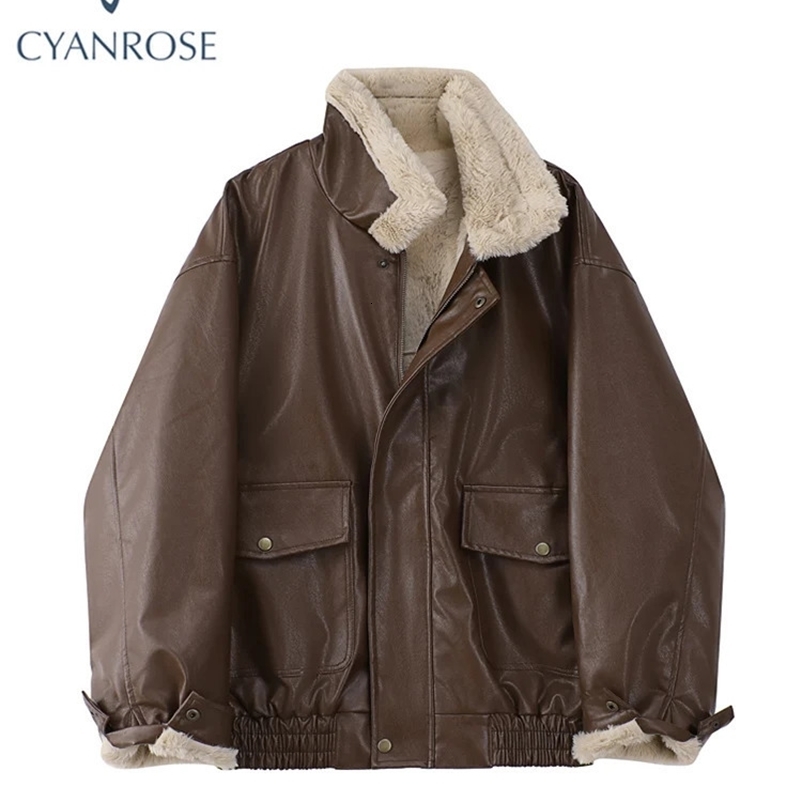 Winter Womens Fur Leather Jacket Long Sleeved Loose Warm Lamb Wool Vintage Thickened Locomotive Lapel Female PU Motorcycle Coat 240131