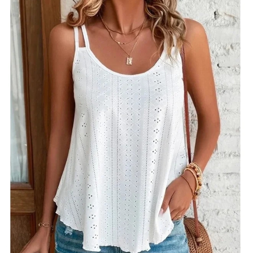 Large Big Women Leisure Simple Boho Camis Tops Womens Hollow Out Top Pullovers Summer Blouse Casual Beach Shirts Clothing 250517