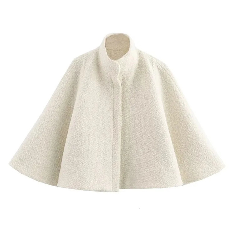 TRAF Womens White Cropped Cape Coat Women Autumn Winter Jackets for Women Loose Short Coat Wool Blend Casual Outerwear 241218