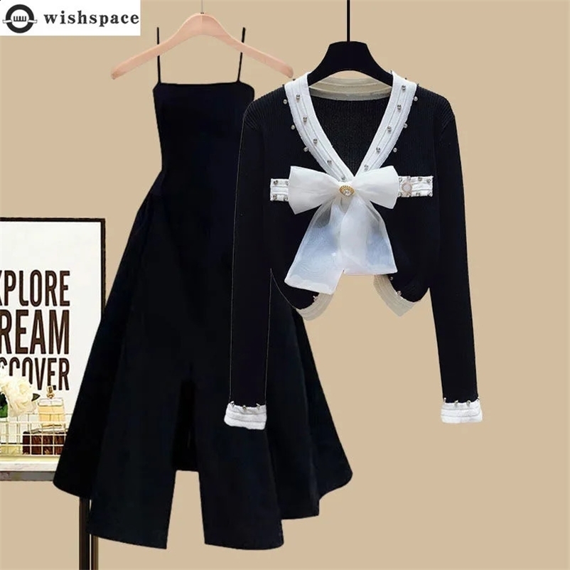Spring summer season suit womens 2024 Korean version ultra-thin perfume style cardigan waist wrap dress two-piece set 240930bj