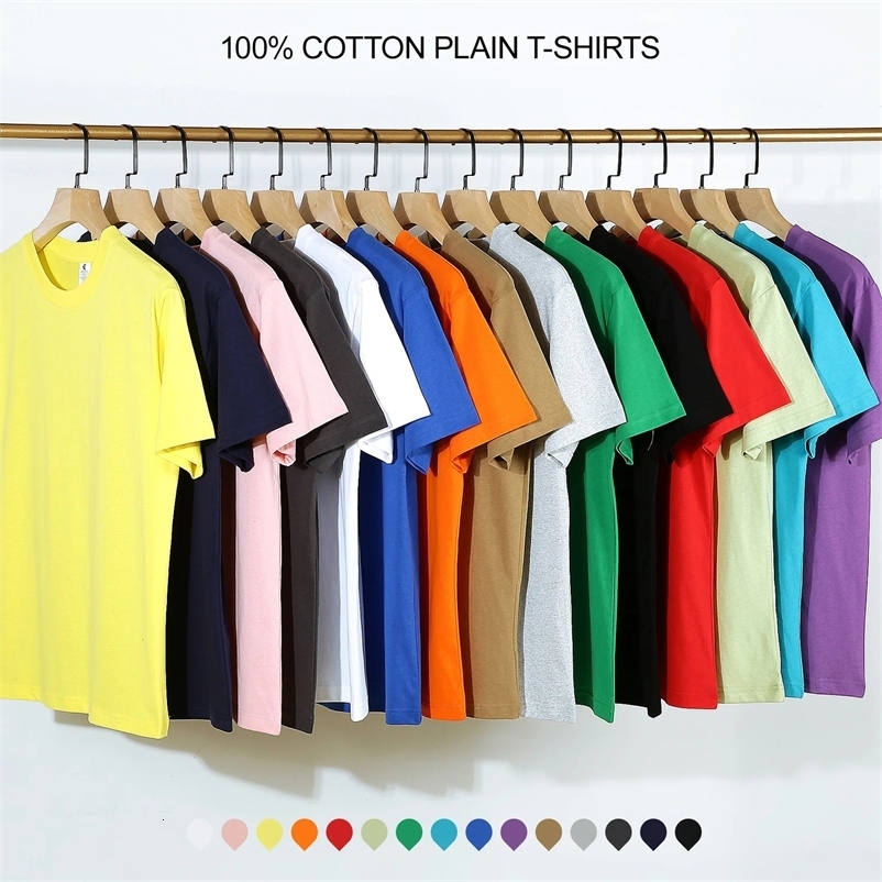 100% Cotton 210g White Black Solid T Shirt Men Causal O-neck Plain Basic T-shirt Male High Quality Women Classical Tops 240306