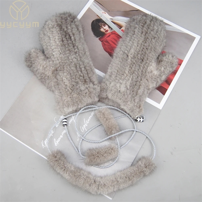 Women 100% Real Genuine Knitted Mink Fur Mittens Winter Warm Lady Real Mink Fur Fashion Lady Gloves Handmade Knit Fur Mitten 240715