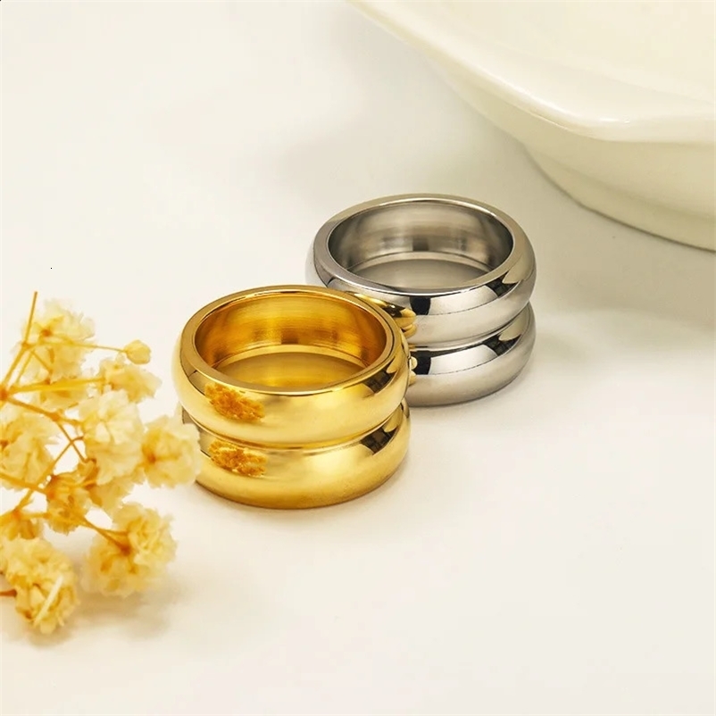 Simple 1m Double Layers Band Rings for Women Fashion Gold Color Stainless Steel Men Jewellery Vintage Accessories Wedding Gift 240125bj