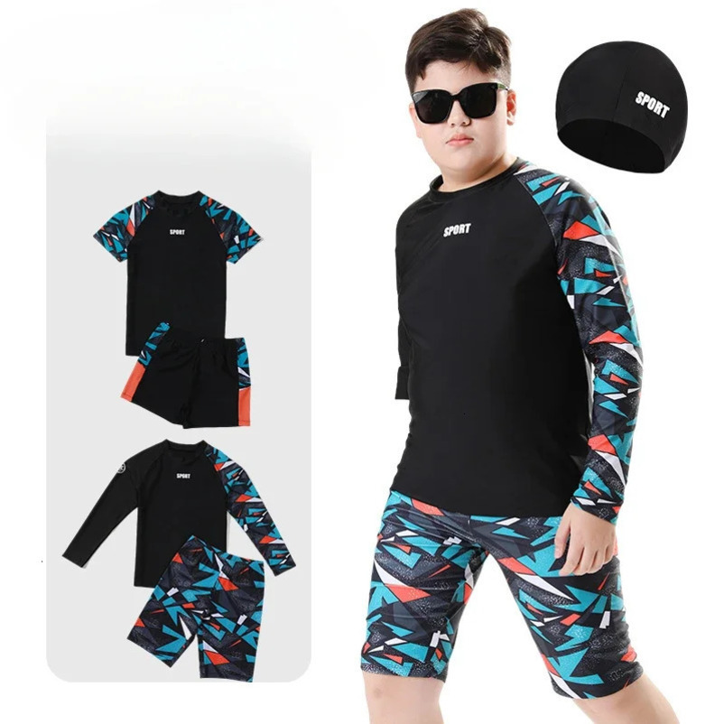 2025 Plump Childrens Split Body Swimming Suit Teeange Boys Swimsuit Professional Sunscreen Swimwear Spring Set 250614