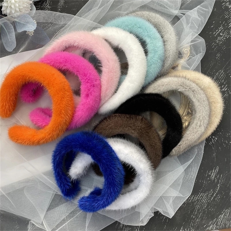 Women winter 100% Real Mink Fur Headbands High Quality Real Fur Hair Band Lady Fashion Hair Hoop Furry Gift 250121bj