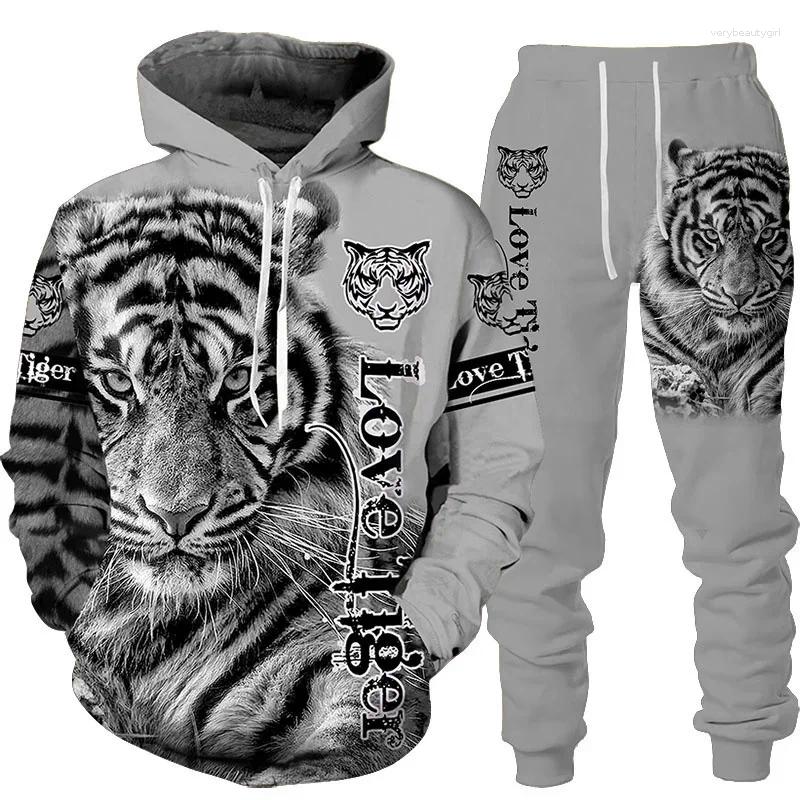 Men's Tracksuits Animal 3D Tiger Printed Hoodie Pants Suit Cool Men/Women 2 Pcs Sportwear Tracksuit Set Autumn And Winter Clothing