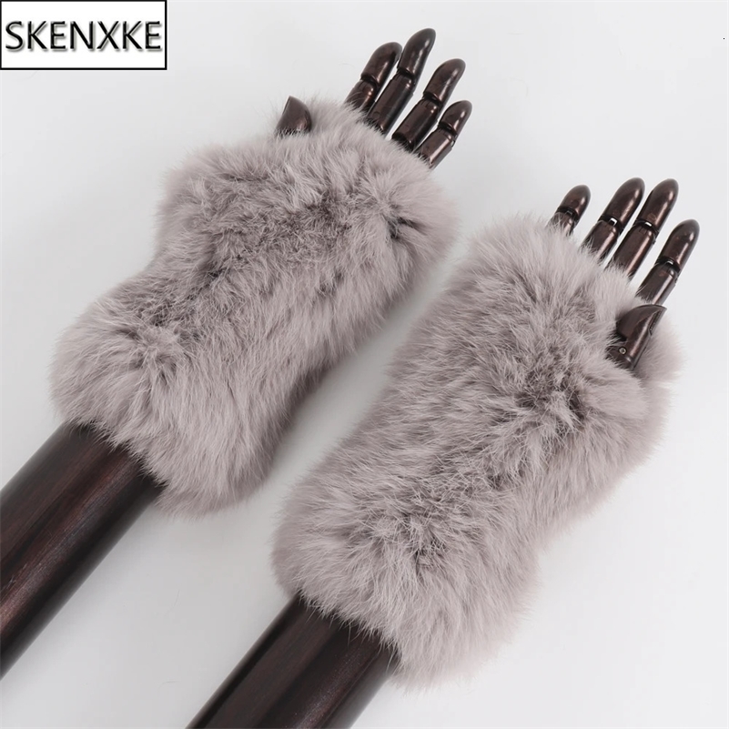 Arrival Female Natural Rabbit Fur Gloves Knitted Warm Real Rex Rabbit Fur Mittens Women Winter Outdoor Rex Rabbit Fur Gloves 240914