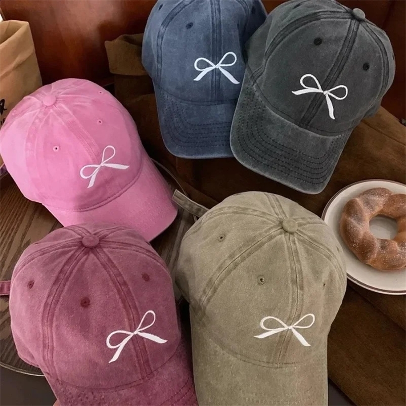 Korean Niche er Bow Embroidered Baseball Caps Unisex 2024 Spring Summer Travel Sunscreen Casual Women Hats Gorra Y2k 241224