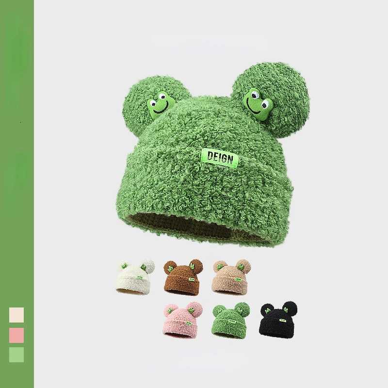 Japanese Plush Cute Frog Womens Hats Lamb Velvet Pullover Caps Winter Warm Cartoon Wild Ear Protection Beanies Hat for 2022XJ250923
