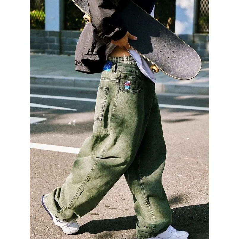 Y2k Polar Skate Big Boy Jeans Loose Straight Vintage Skateboard Wide Leg Denim Pants Embroidery Pattern Mens Jeans Men Clothing 250214