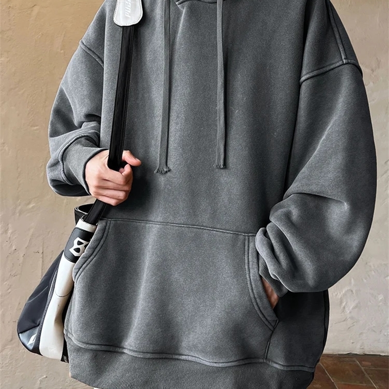 Spring Autumn Washed Hoodies Men 360G Heavy Cotton High Street Vintage Oversized Sweatshirts Y2k Hoody Harajuku Tops 241227