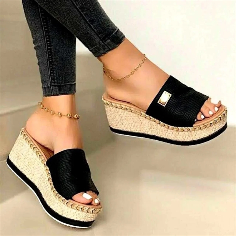 Womens High Heels Sandal Summer Leisure Wedges Sandals Outdoor Beach Slippers Women Platform Mules Slipper Plus Size 43 250214bj
