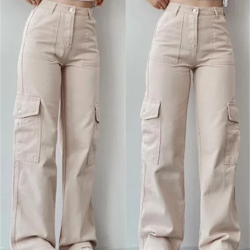 Womens Pants Summer Fashion Solid Color High Waist Button Pockets Casual Daily Long Cargo Pants Y2K Streetwear 240820