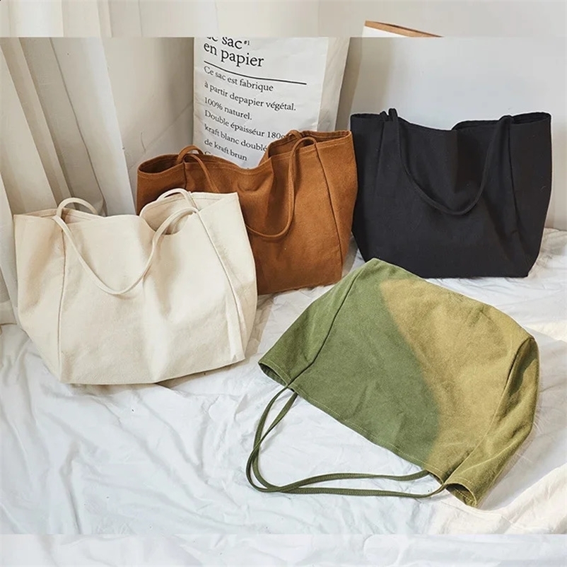 Women Big Canvas Shopping Bag Reusable Soild Large Tote Grocery Bag Eco Environmental Shopper Shoulder Bags For Young Girl 241224bj