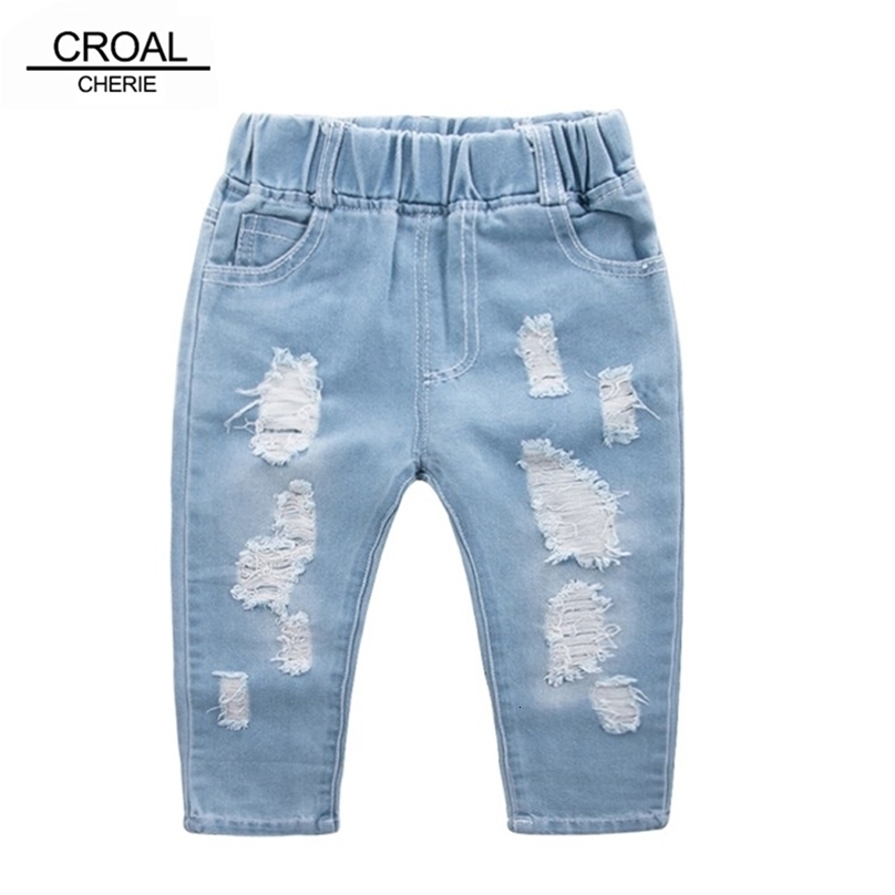 CROAL CHERIE Fashion Children Ripped Jeans Kids Boys Girls Denim Pants For Teenagers Toddler Clothes 211102