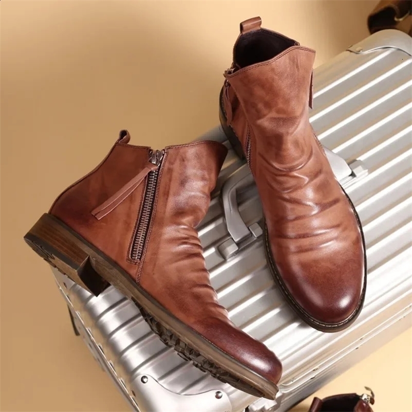 Mens Pu boots 2024 Fashion Chelsea boots Mens comfortable high zipper boots Anti slip flat boots Mens denim boots 240923bj