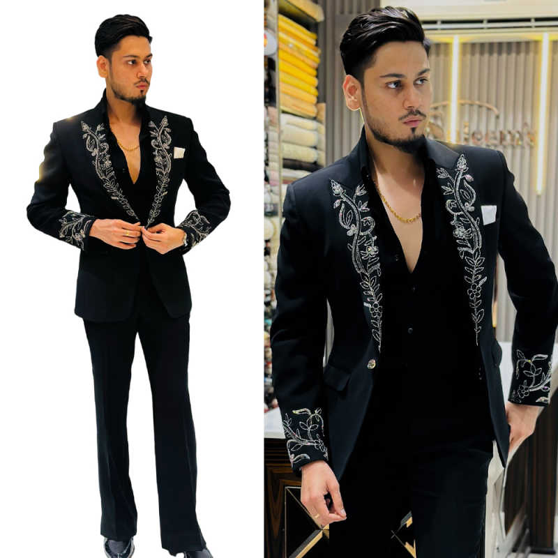 Formal Men Suits 2 Piece Blazer Pants Appliques One Button Wedding Groom Tuxedo High End Prom Coat Costume Homme Customized