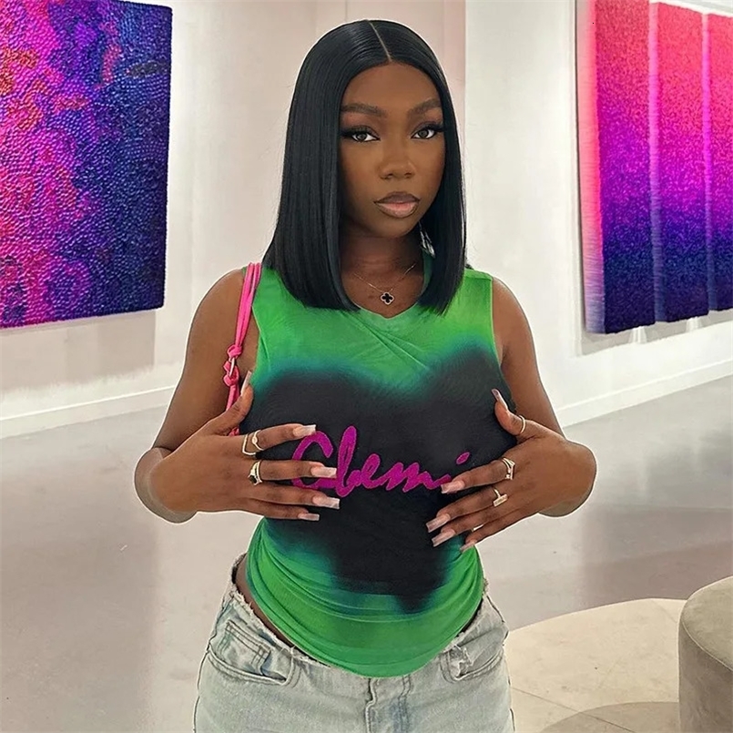 Womens Short Sleeved Summer T-shirt Summer Fashion Tie Dye Printed Sleeveless Vest T-shirt 250418