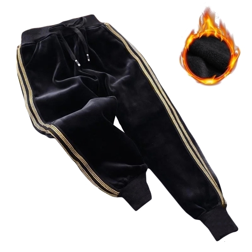 Boys Pencil Pants Velvet Lining Thick Winter Kids Trousers Teenage Children Warm Clothing Casual Sport Wear Boy 211103