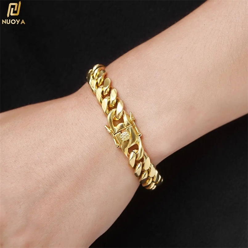 6mm-14mm Gold Plated Stainless Steel Cuban Bracelets Curb Cuban Link Chain Bracelets For Hiphop Jewelry 241230