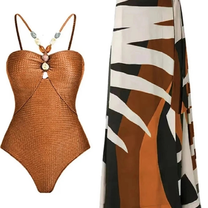 Two Pieces Bikinis Beach Swimwear 2024 Women Sexy Drawstring Bodysuit With Long Skirt Summer Female Bathing Swimming Biquini Set 250116