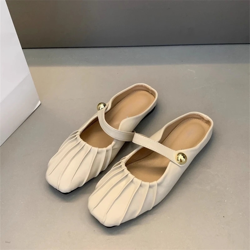 Flat French small perfume bread head half slider women wear buckled shoes in summer warm sandals half support 2024 240614bj