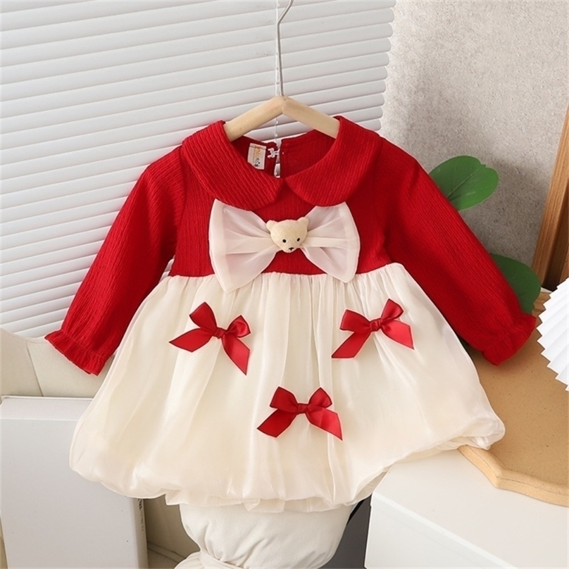 Girl s Dresses Spring Autumn Girls Dress Korean Fashion for Girl Long Sleeve Casual Princess Bow Skirts Children Sweet Clothing 231007