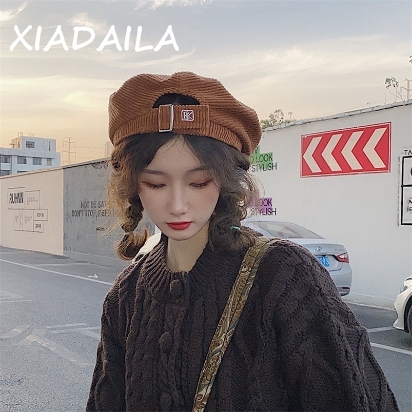 Stingy Brim Hats winter women's fashion Beret cap Girl's Vintage Artist Painter Winter Autumn Embroidery K Wool hat adjustable 220920