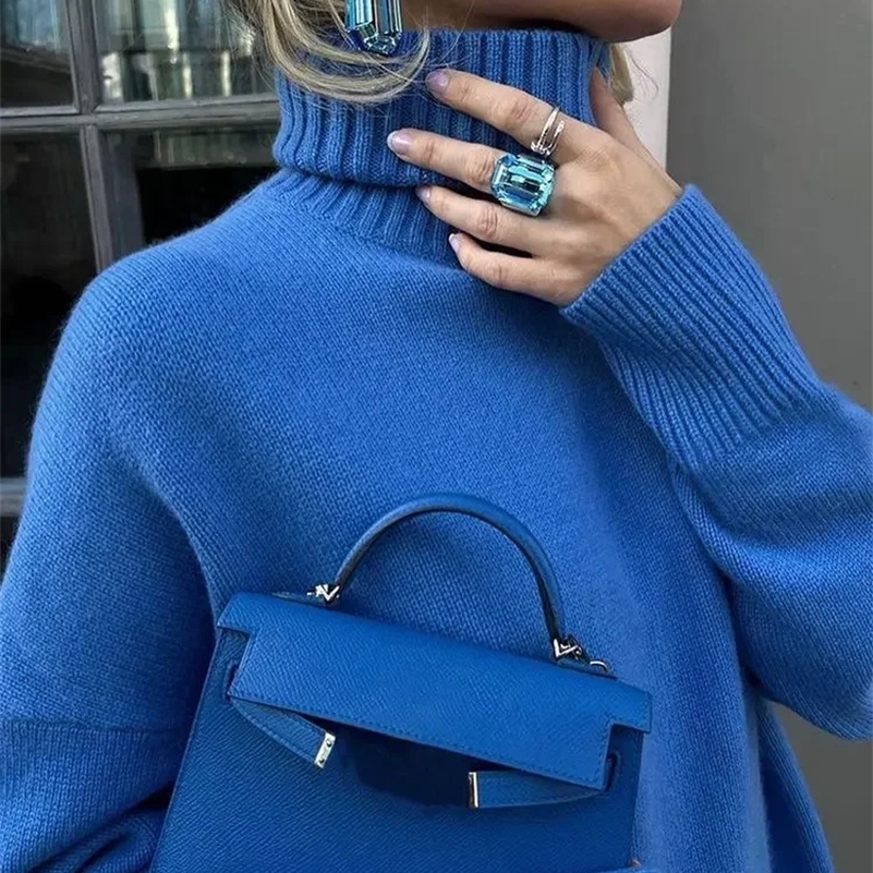 Womens Oversize Sweater Turtleneck Green Vintage Pullover Jumper Women Winter Thick Warm Knitted Sweater Soft Brown for Women 241227