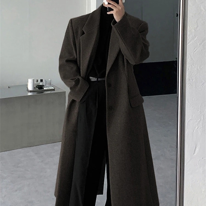 Mauroicardi Autumn Winter Long Thick Warm Soft Fitted Woolen Coat Men Single Breasted Cool Chic Wool Blends Overcoat 2024 241223bj