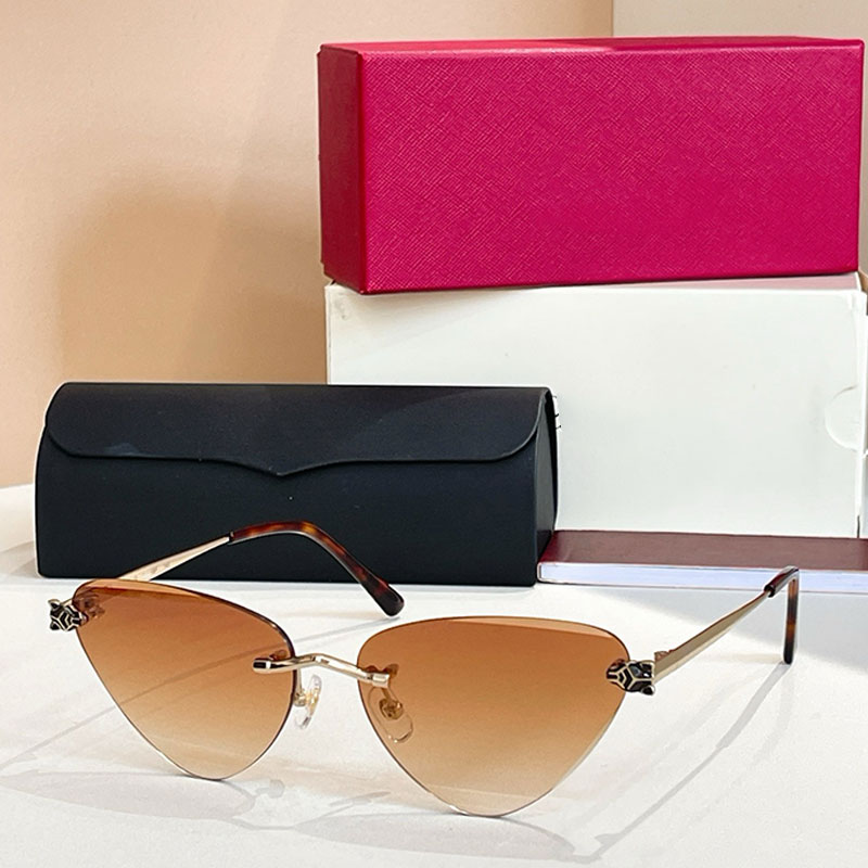 Lady New Panthere de Sunglasses Cheetah Designer Frameless Metal Mirror Legs Outdoor Personalized Daily Wear Casual Sunglasses CT0448