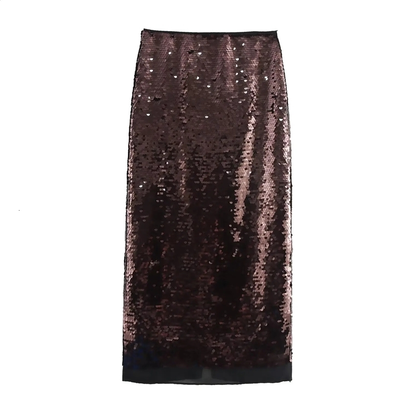 Womens Skirt Midi Glitter Skirt Brown Long Waist Skirt Solid Line Dance Skirt Womens Aesthetic Retro Elegant Skirt 250327