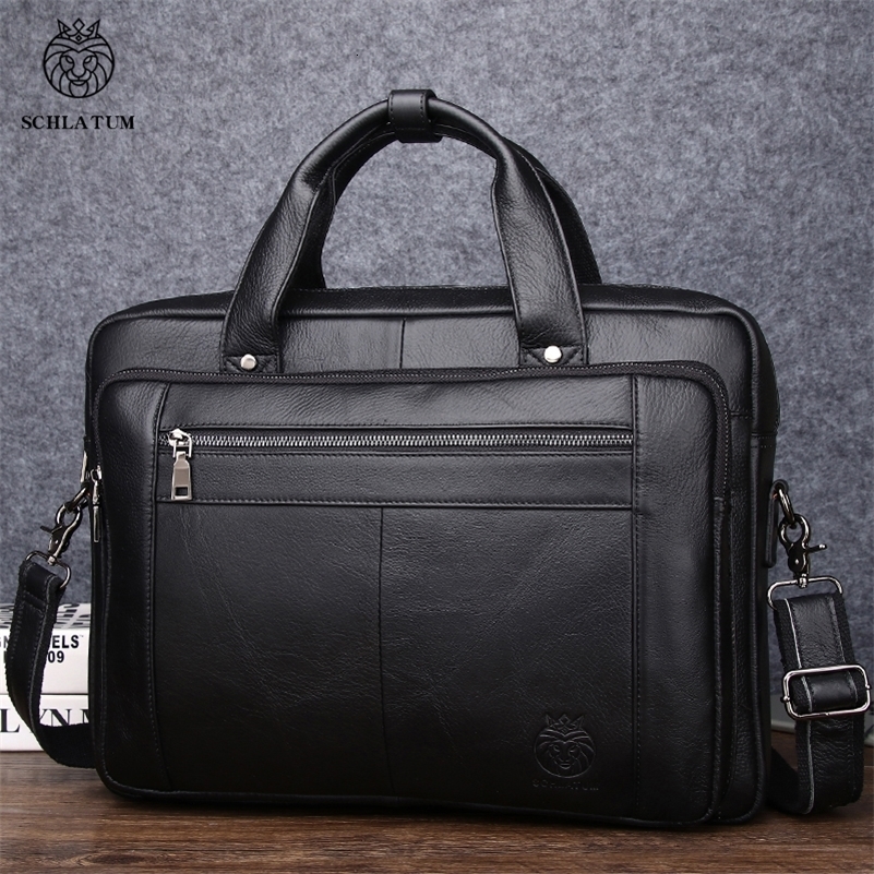 SCHLATUM Genuine Leather Bussiness Briefcases Black for Men handbags Laptop Briefcase Bags 16 inch Office Computer bag 250923