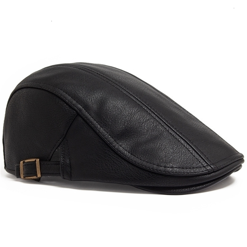 Beret Hat Fashion PU Leather Men Retro British Style Forward Hat Autumn and Winter Thick Casual Cap 241226