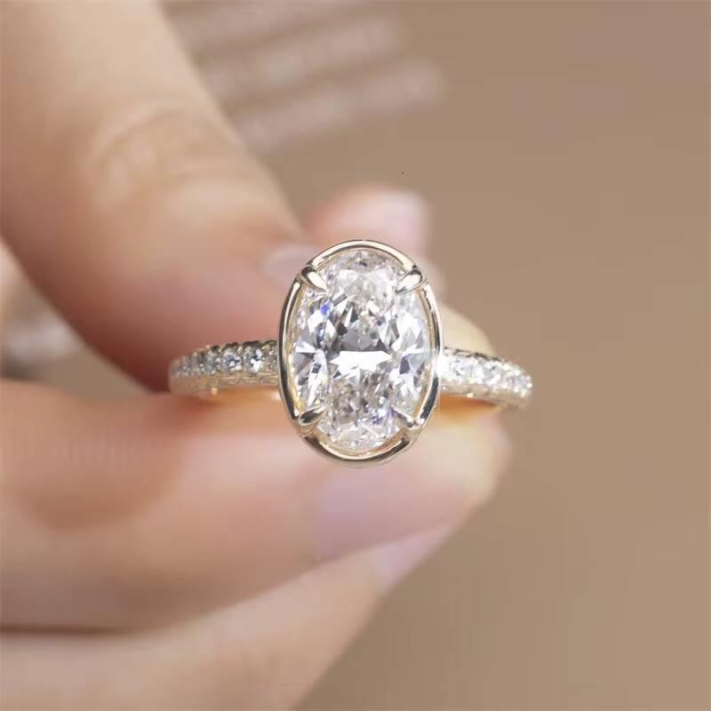 IGI 14K 18K Yellow Gold CVD Oval Cut 2CT Lab Grown Diamond Classic Style Half Eternity Rings Wedding Jewelry Ring