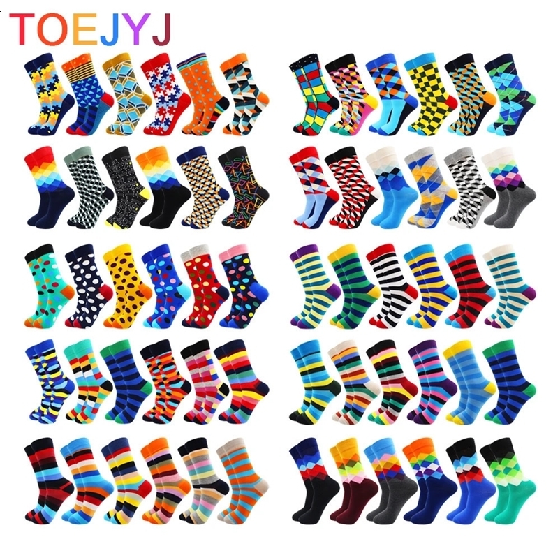 6-12 Double Color Cotton Fashion Casual Mens and Womens Funny Socks Striped Grid Geometric Fun Dress Socks 241111