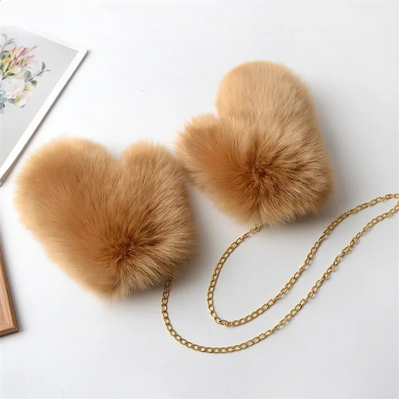Winter Womens Faux Fur Gloves Fashion Solid Color Plush Mittens Women Girls Trendy Cute Plush Hand Warmer Gloves With Chains 240930