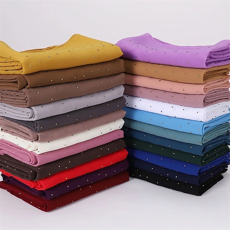 Chiffon headscarf with diamond sequins Muslim womens veil headscarf Fow Womens Ramadan Shiny headscarf Womens headscarf Islamic clothing 240710bj