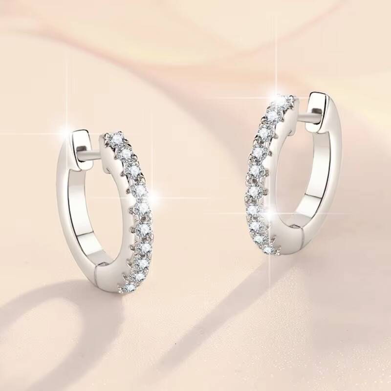 Fine Jewelry Fashion Full Diamond Round Diamond Hoop Earrings GRA Certified VVs1 Moissanite S925 Sterling Silver Earrings