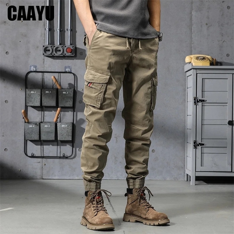 CAAYU Joggers Cargo Pants Mens Casual Hip Hop Y2k Multi-Pocket Male Trousers Sweatpants Streetwear Techwear Tactical Khaki Pants 240815