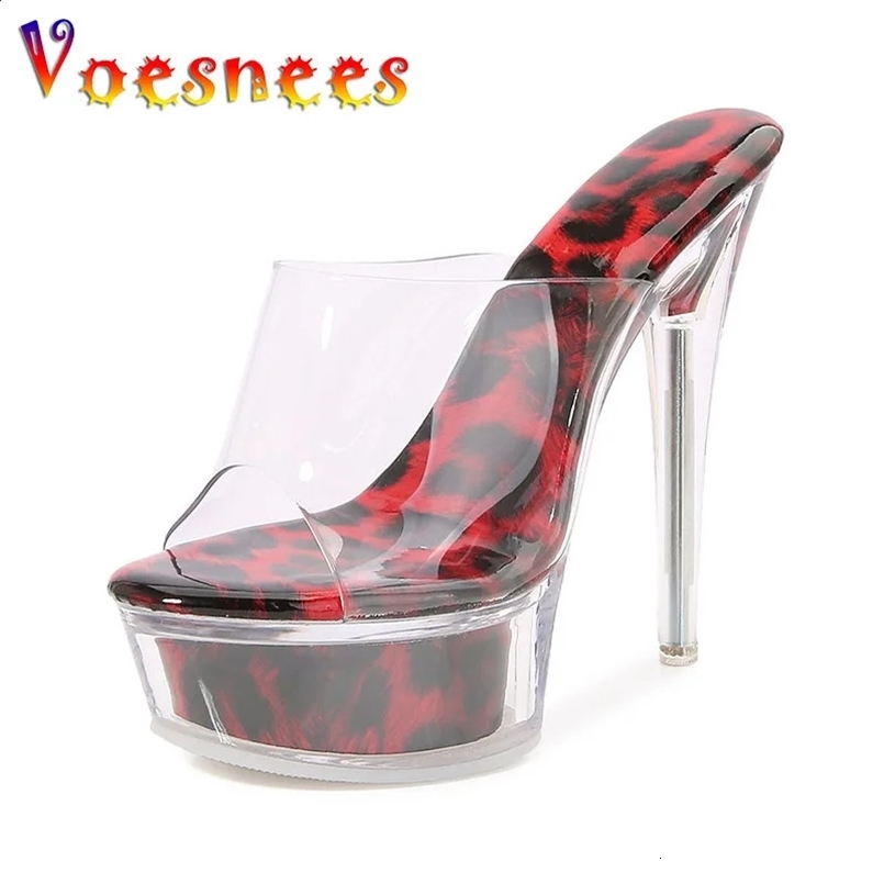 Women Sandals Platform Transparent Leopard Print High Heels Model Fashion Show Shoes Summer PVC Sexy Slippers Plus Size 250206