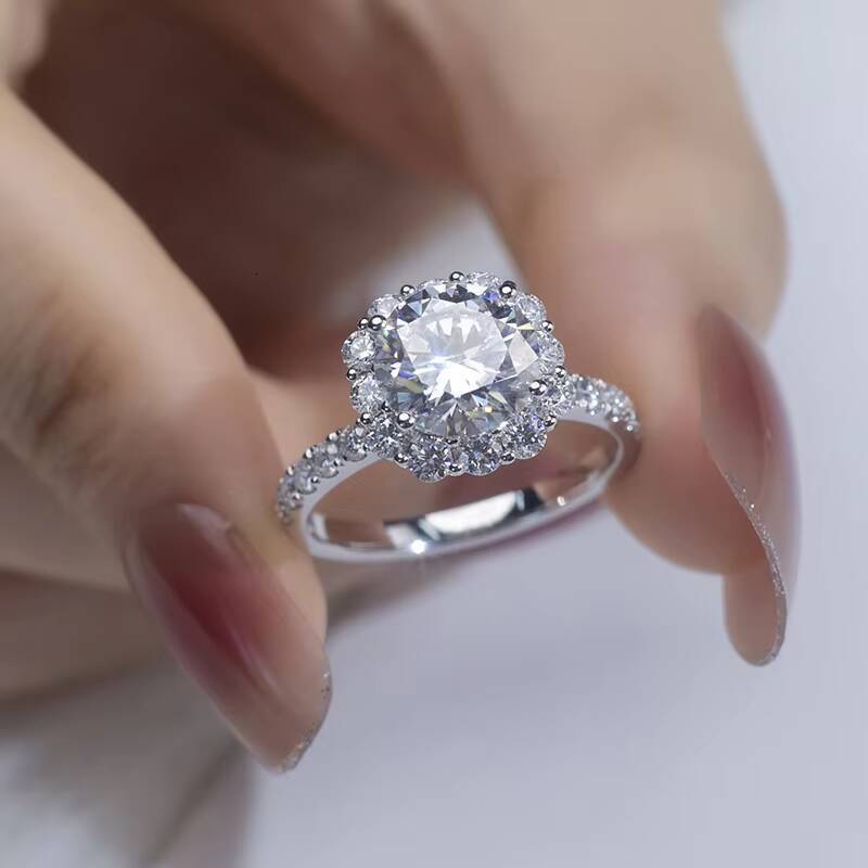 Mishang Jewelry Luxury 18k White Gold Jewelry 2CT Lab Grown Diamond D VS2 Ring Birthday Anniversary Gift Customized