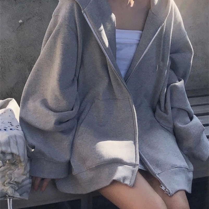 Duomofu Korean Style Oversize Gray Hoodies Women Streetwear Loose Hooded Sweatshirt Female Casual Black Long Sleeve Tops Jacket250120bj