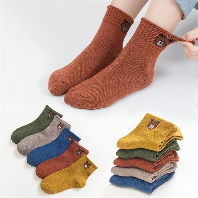 Kids Socks 5 Pairs Baby Boys Winter Cartoon Bear Spring Autumn Cotton Breathable Keep Warm Floor Anti skid Girls 221118